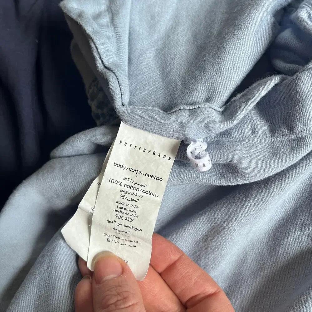 Pottery Barn Honeycomb Cotton Pillow Sham King x2 Navy and Chambray